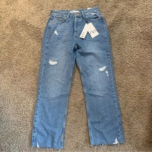 NWT Zara Distressed Raw Hem Cropped Straight Leg Jeans 4
